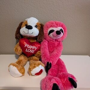 Puppy Love and Pink Sloth Plush Toys